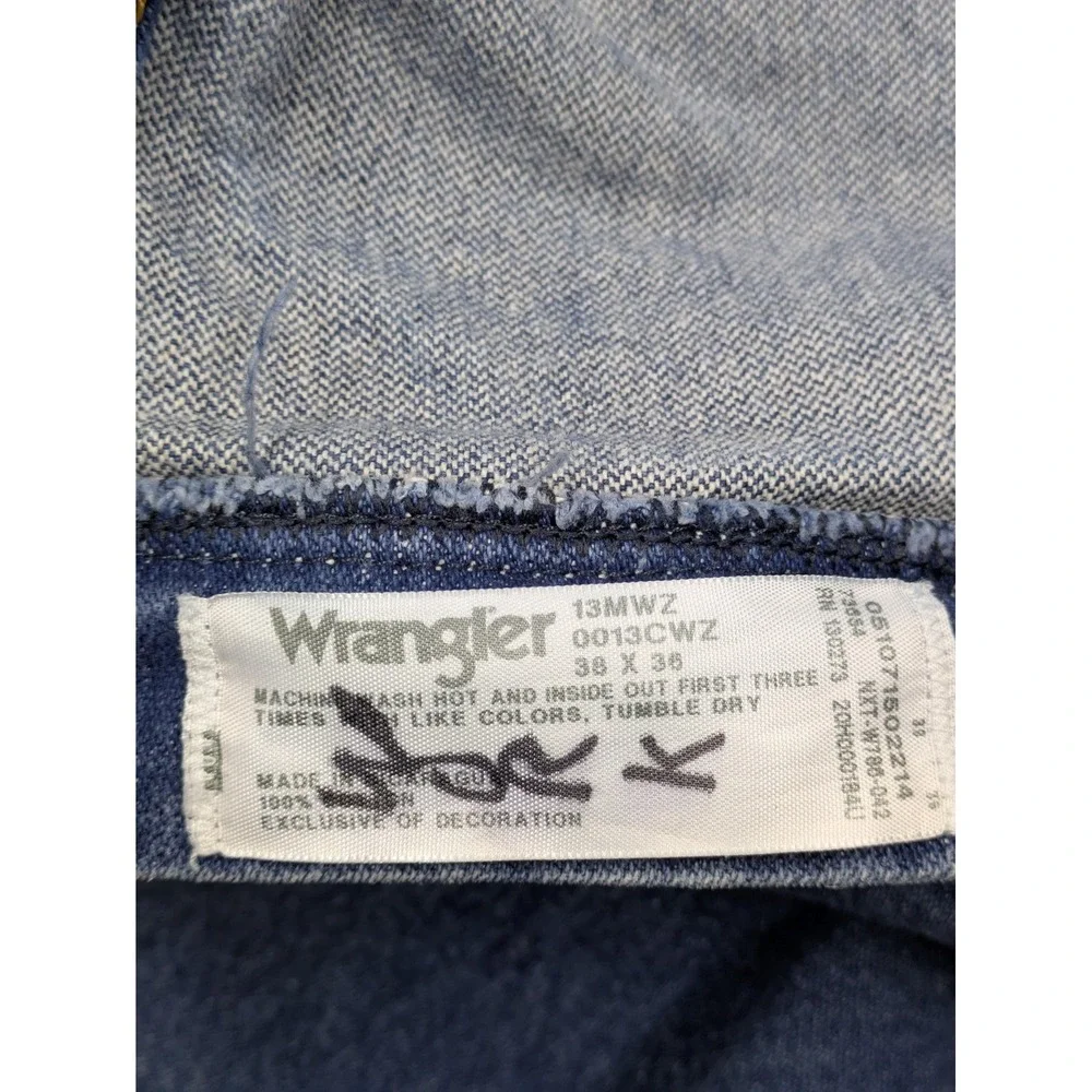 Wrangler 13MWZ Jeans Mens 38x35 Blue Medium Wash Cowboy Cut Straight Leg Denim